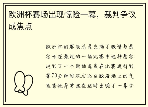 欧洲杯赛场出现惊险一幕，裁判争议成焦点