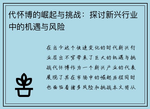 代怀博的崛起与挑战：探讨新兴行业中的机遇与风险